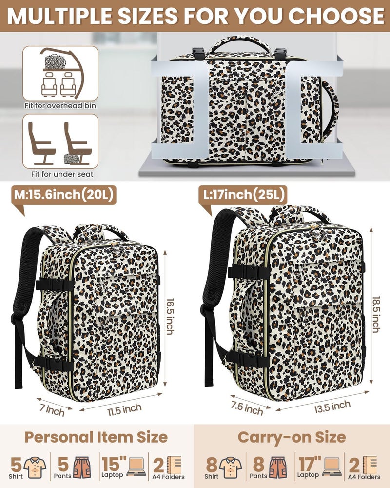 Pritent Travel Backpack for Women Man, Waterproof Personal Item Travel Bag Airline Approved Laptop Backpack Bookbag Weekender bags for Business,Travel, Work Fits 15.6 inch Laptop(Medium,Leopard) - Image 5