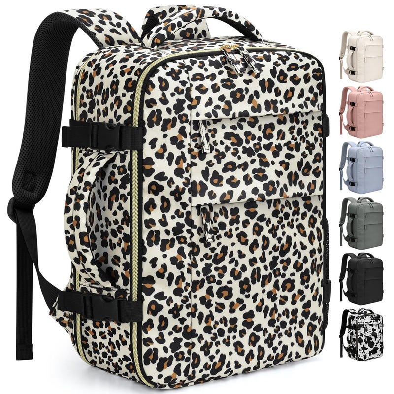Pritent Travel Backpack for Women Man, Waterproof Personal Item Travel Bag Airline Approved Laptop Backpack Bookbag Weekender bags for Business,Travel, Work Fits 15.6 inch Laptop(Medium,Leopard) - Image 1