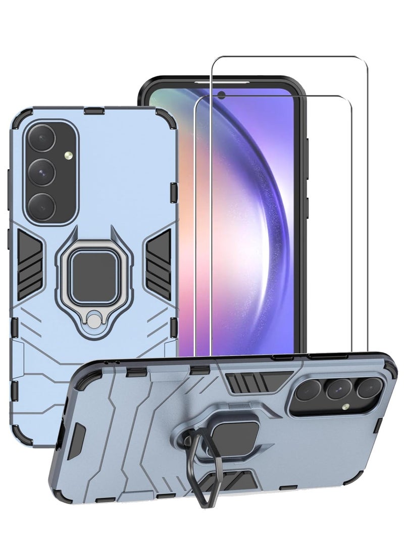 Mmmon Phone Case For Samsung Galaxy A55 5G Case Cover with Screen Protector,Heavy Duty Dual Layer Shockproof Protective Cover with Magnetic Ring Kickstand(Blue) - Image 1