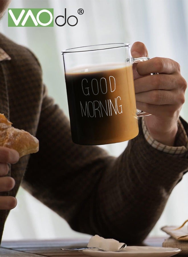فاو دو طقم أكواب زجاجية مكون من قطعتين بمقبض زجاج البورسليكات السميك كوب قهوة مقاوم للبرد والحرارة لعصير الحليب والقهوة، كوب ماء زجاجي آمن للاستخدام في غسالة الأطباق - Image 2