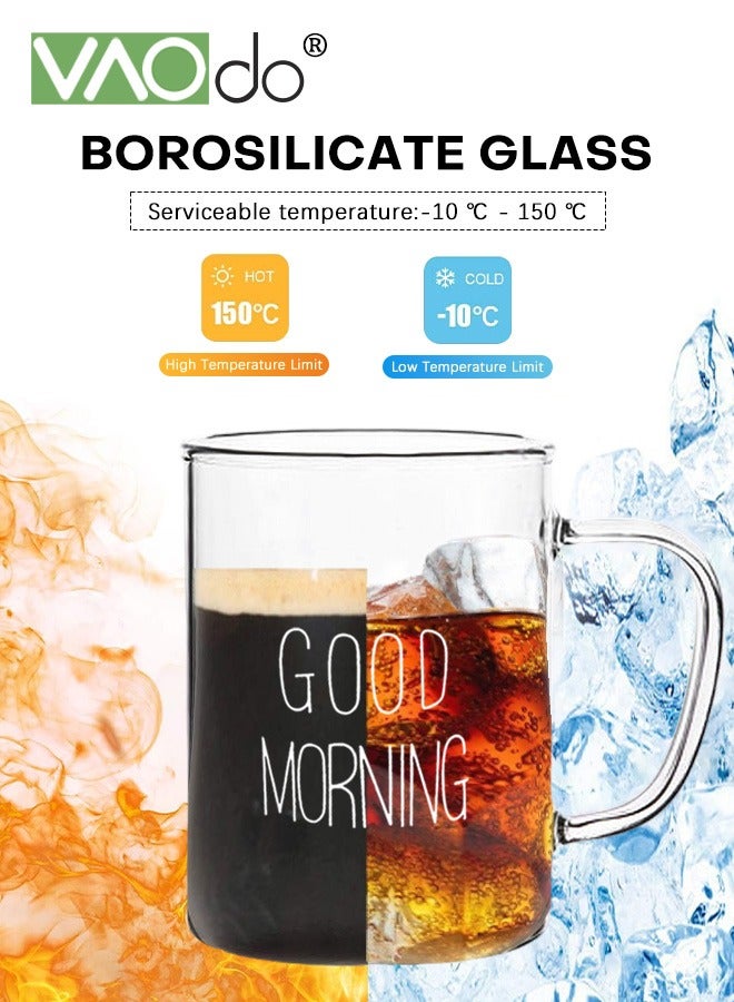 فاو دو طقم أكواب زجاجية مكون من قطعتين بمقبض زجاج البورسليكات السميك كوب قهوة مقاوم للبرد والحرارة لعصير الحليب والقهوة، كوب ماء زجاجي آمن للاستخدام في غسالة الأطباق - Image 5