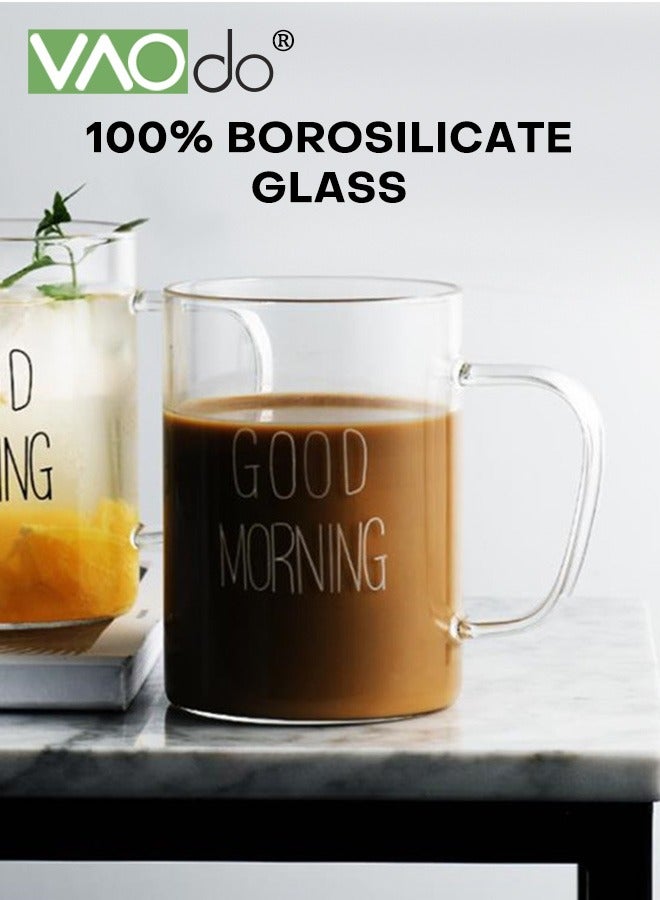 فاو دو طقم أكواب زجاجية مكون من قطعتين بمقبض زجاج البورسليكات السميك كوب قهوة مقاوم للبرد والحرارة لعصير الحليب والقهوة، كوب ماء زجاجي آمن للاستخدام في غسالة الأطباق - Image 4