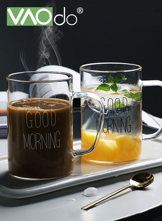 فاو دو طقم أكواب زجاجية مكون من قطعتين بمقبض زجاج البورسليكات السميك كوب قهوة مقاوم للبرد والحرارة لعصير الحليب والقهوة، كوب ماء زجاجي آمن للاستخدام في غسالة الأطباق - Image 1