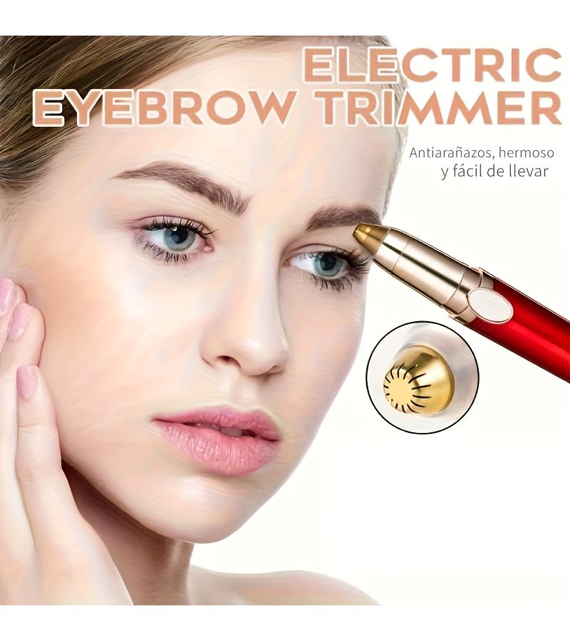 Red USB Rechargeable Eyebrow Trimmer with 2 Replacement Heads for Nose and Ear Hair Grooming - Image 3