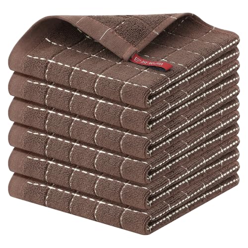 Homaxy 100 Cotton Terry Kitchen Dish Cloths Ultra Soft and Absorbent Dish Towels for Kitchen Suitable for Drying and Washing Dishes 6 Pack 12 x 12 Inches Brown - Image 1