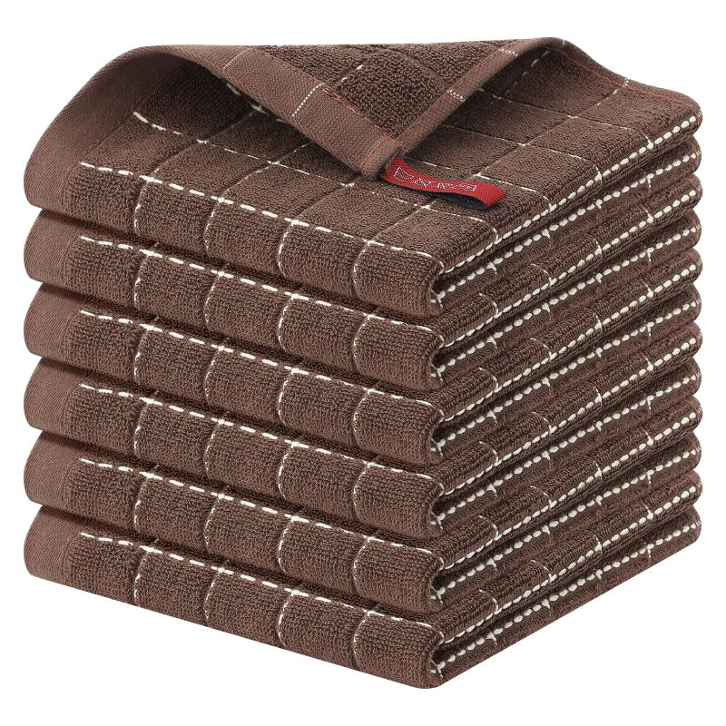 Homaxy 100 Cotton Terry Kitchen Dish Cloths Ultra Soft and Absorbent Dish Towels for Kitchen Suitable for Drying and Washing Dishes 6 Pack 12 x 12 Inches Brown - Image 2