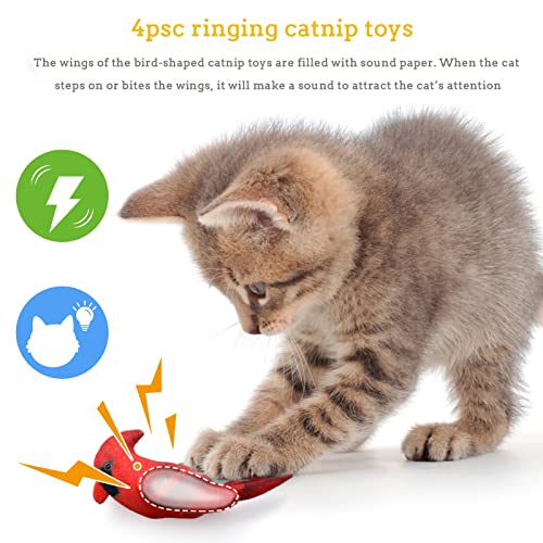 Dorakitten Cat Catnip Toys Interactive Cats 4pcs Kitten Plush Nip Chew Bird Toy with Crinkle Paper Pet Best Treats Stuffed Pillow Cute Teething Play Gifts Soft Kick Sound Supplies for Indoor Kitty - Image 3