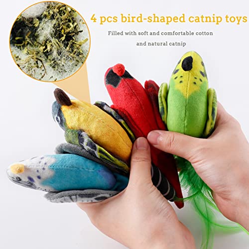Dorakitten Cat Catnip Toys Interactive Cats 4pcs Kitten Plush Nip Chew Bird Toy with Crinkle Paper Pet Best Treats Stuffed Pillow Cute Teething Play Gifts Soft Kick Sound Supplies for Indoor Kitty - Image 2