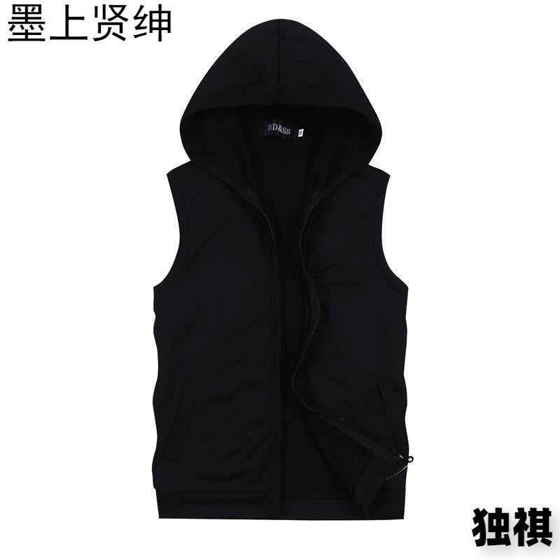 Couple's Sleeveless Sports T-shirt Men's Loose Hooded T-shirt with Chop Sleeve Hoodie Women's Waistcoat Summer Thin BF Vest - Image 4