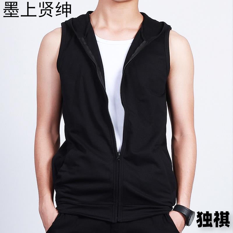 Couple's Sleeveless Sports T-shirt Men's Loose Hooded T-shirt with Chop Sleeve Hoodie Women's Waistcoat Summer Thin BF Vest - Image 2