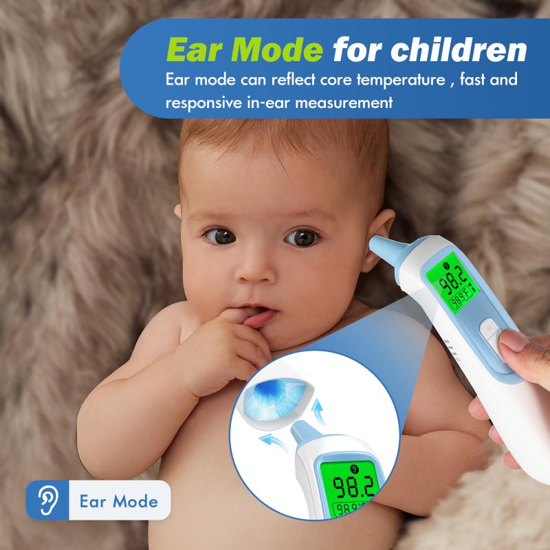 ELERA Ear Thermometer for Baby, ELERA Infrared LCD Thermometer with Automatic Switching Mode of Ear & Forehead, 1s Measurement, 4 Color Backlight Display with Fever Indicator - Image 2
