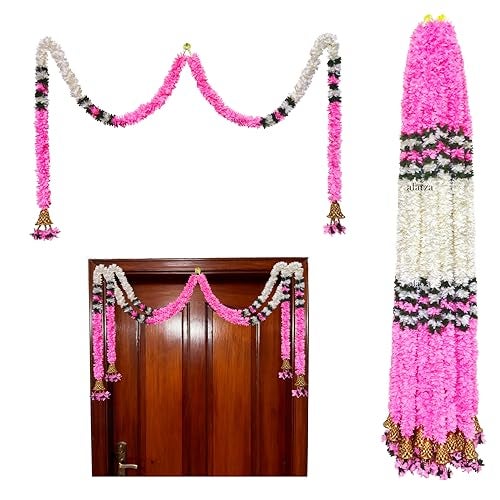afarza Garland Toran wall Hanging for Door Entrance Home Decoration Backdrop Pooja Gift Bandarwal 4 Pieces (White BABYPINK) - Image 1
