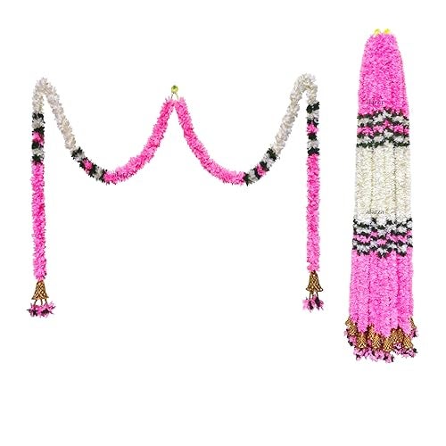 afarza Garland Toran wall Hanging for Door Entrance Home Decoration Backdrop Pooja Gift Bandarwal 4 Pieces (White BABYPINK) - Image 2