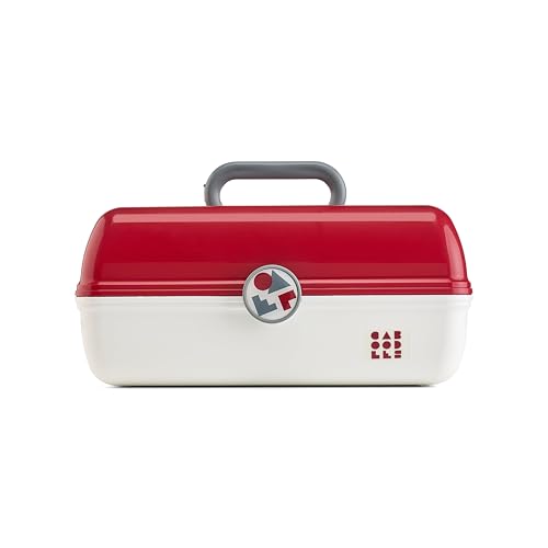 Caboodles School Spirit OnTheGo Girl Makeup Box Crimson Over White Hard Plastic Makeup Organizer Box BuiltIn Mirror Secure Latch for Safe Travel Spacious Storage for Large Items - Image 1
