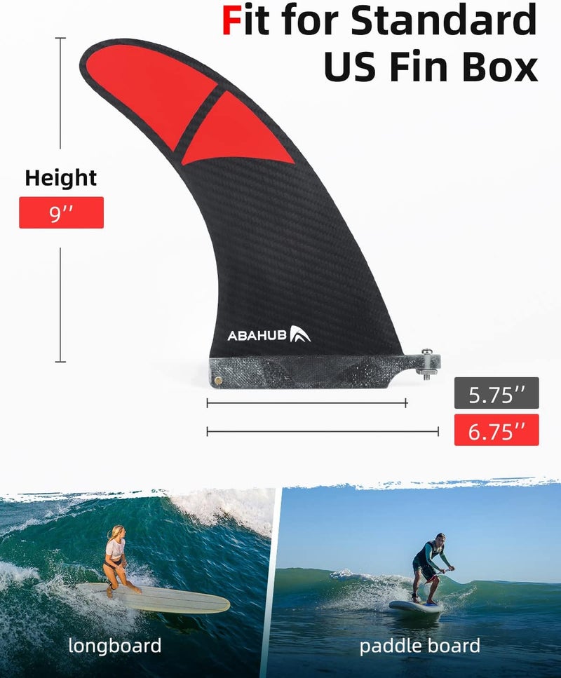 Abahub 9'' SUP Single Center Fin with 1 Fin Screw, Fiberglass Reinforeced 9 inch SUP Replacement Fins for Surfboard, Stand-up Paddle Board, Longboard, Black/Blue/White - Image 2