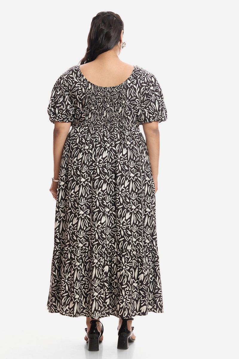 Virgio Floral Viscose Midi Plus Size Dress With Pleated Bodice for Women - Image 5