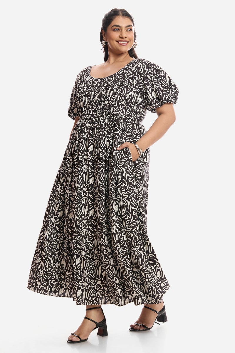 Virgio Floral Viscose Midi Plus Size Dress With Pleated Bodice for Women - Image 4