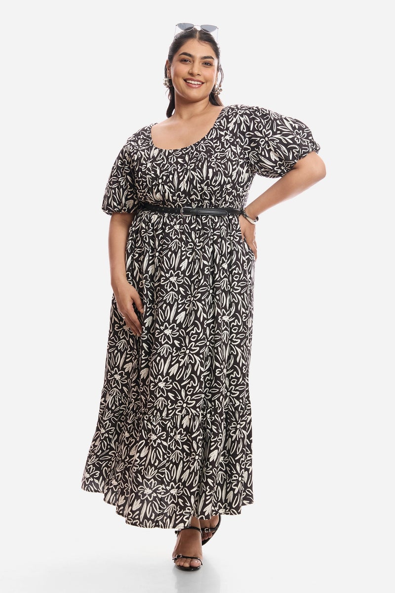 Virgio Floral Viscose Midi Plus Size Dress With Pleated Bodice for Women - Image 2