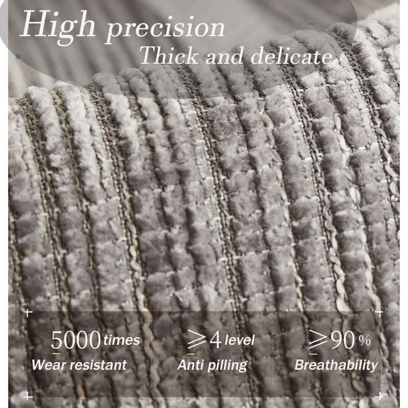 Rosygulls أغطية الأريكة الأليفة Rosygulls للأريكة الأريكة البسيطة مخططة Chenille Cover Cover Cover Cover Cover Cover Coach Cover Coach for Pet Chenille Couch Coach Non Slip Solid Coach Covers Gray-35 "X70" " - Image 4