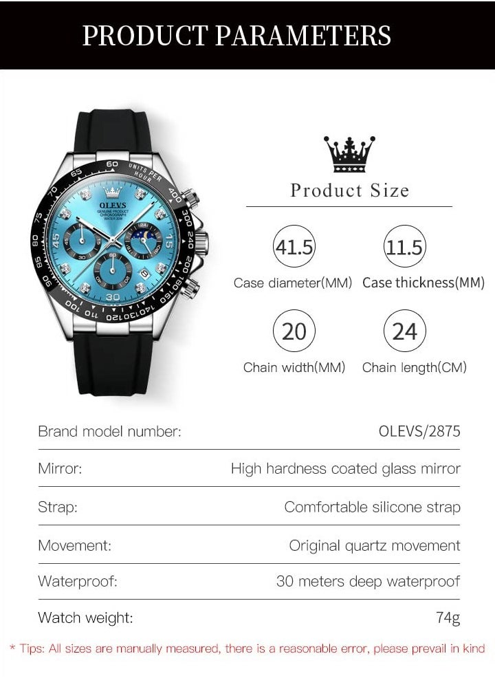OLEVS - Watches for Men Silicone Strap Quartz Water Resistant Watch 2875 - Image 1