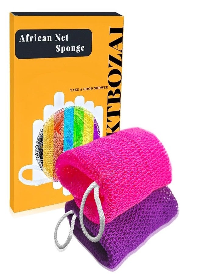 SPMKTBOZAI African Net Sponge Authentic, 2 Pieces African Exfoliating Sponge Real African Net Black Owned, African Bath Sponge Back Scrubber for Shower Loofah Bathing Accessories(Purple, Rose Red) - Image 1