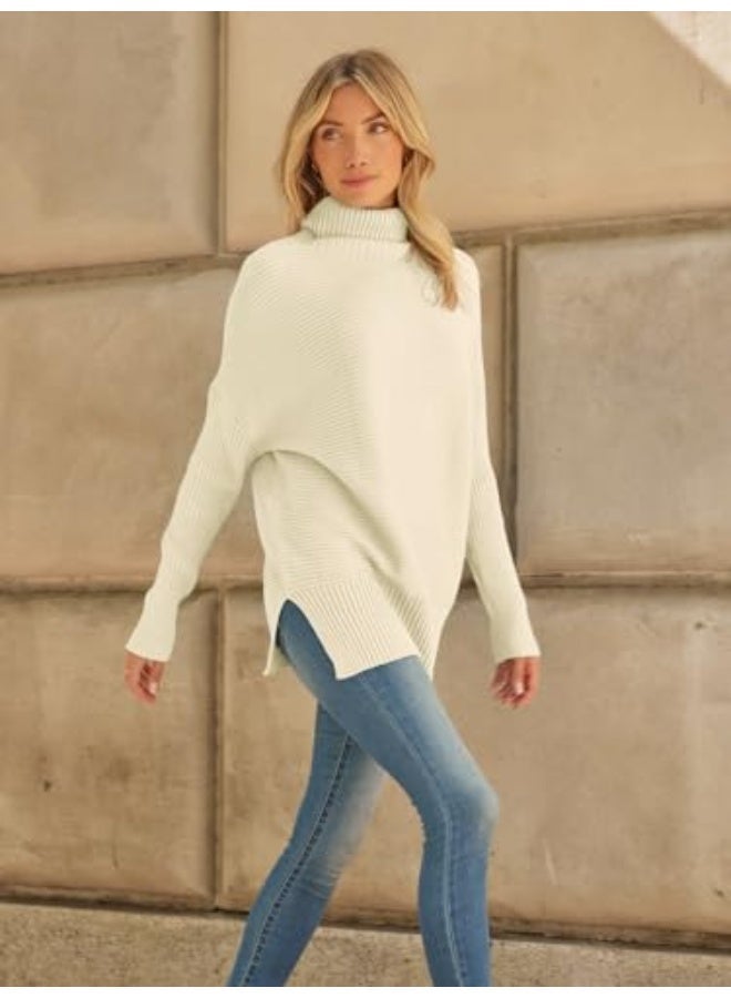 نيبمينينت سترة نسائية واسعة بحواف رقبة عالية، بأكمام بات وينغ، سترة ريب متوسطة الطول لخريف. - Image 3