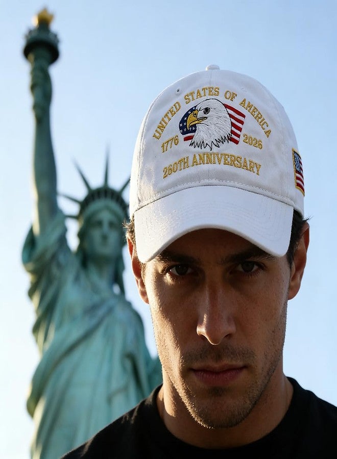 Eachnice 250th Anniversary Eagle Flag Hat America USA Baseball Cap Embroidered 250 Year Patriotic Merchandise Cap Father Gift (Flag White) - Image 5