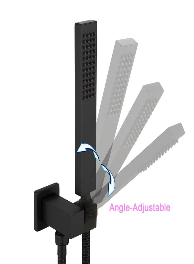 Asyas Brass High Pressure Hand Held Shower Wand Square Head with Adjustable Elbow Wall Connector Shower Holder and 59 Inch Hose Set Matte Black - Image 3