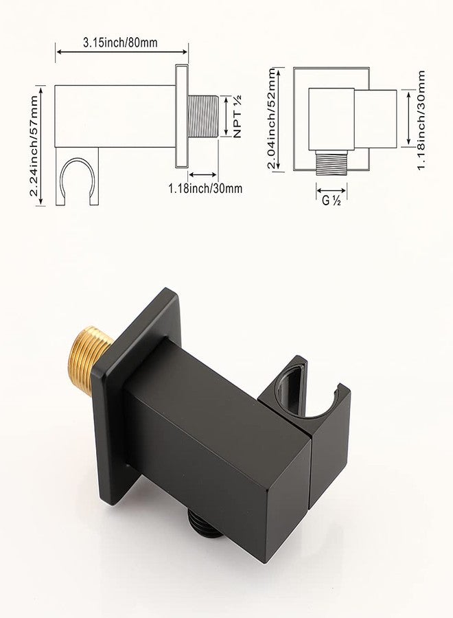 Asyas Brass High Pressure Hand Held Shower Wand Square Head with Adjustable Elbow Wall Connector Shower Holder and 59 Inch Hose Set Matte Black - Image 5