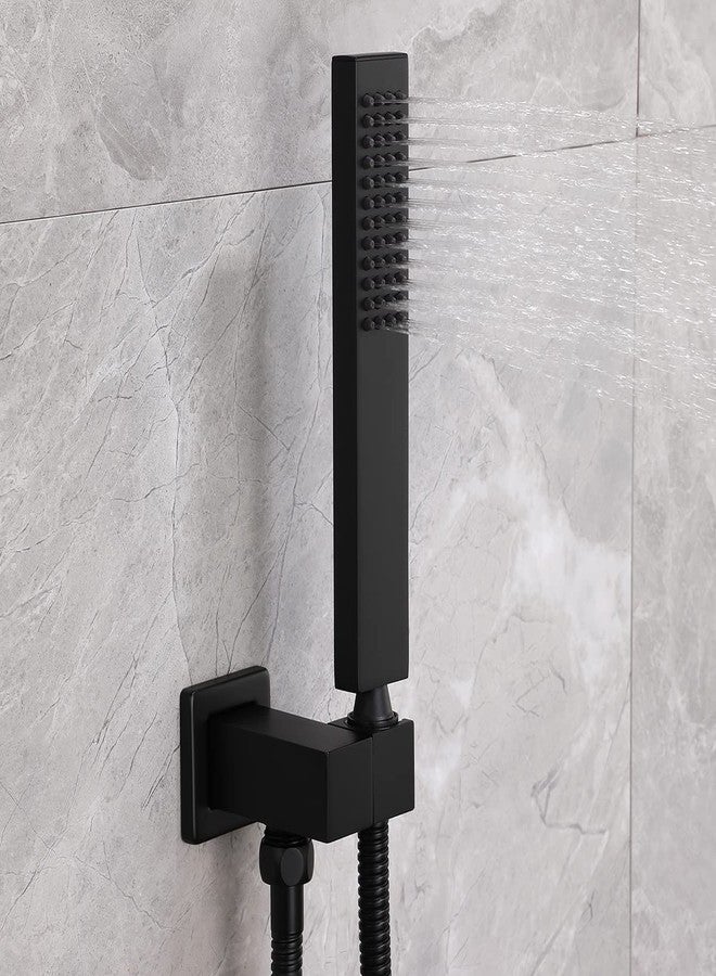 Asyas Brass High Pressure Hand Held Shower Wand Square Head with Adjustable Elbow Wall Connector Shower Holder and 59 Inch Hose Set Matte Black - Image 2