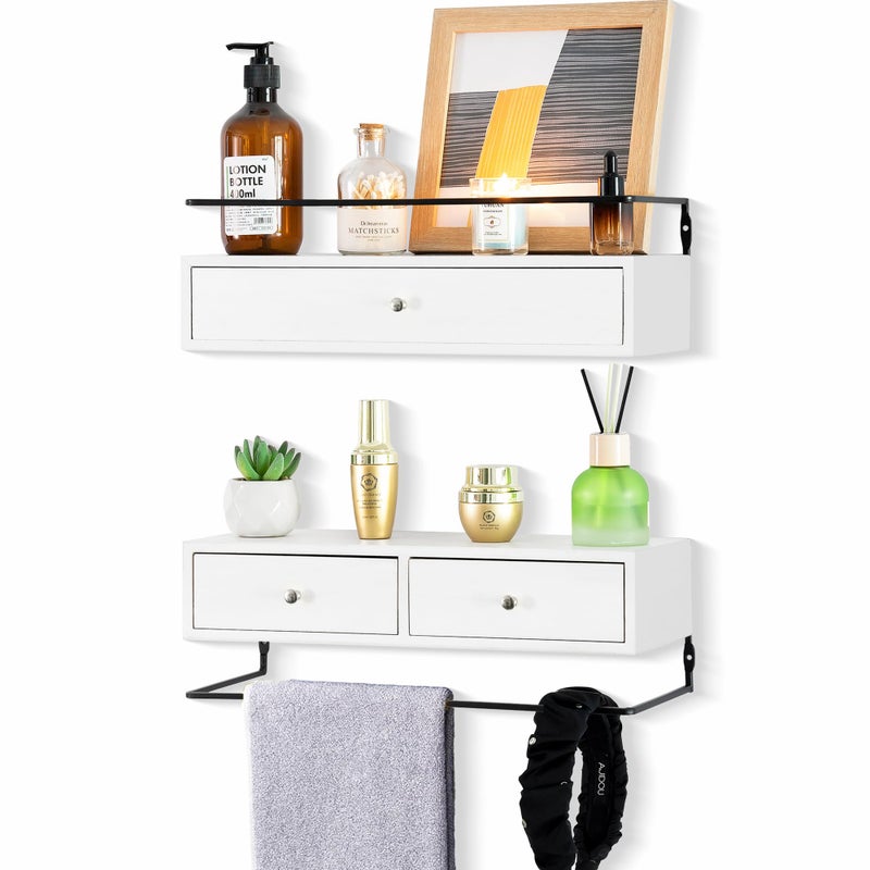 dreampossible Floating Shelves for Wall Storage, Wall Mounted Bathroom Shelf with Drawers Set of 2, Rustic Wood Wall Shelves for Bedroom, Living Room, Kitchen, Wall Decor, Plants, Books - Image 1