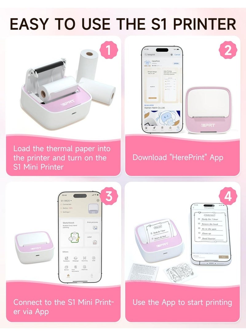 iDPRT Portable Sticker Maker Machine with 1 Roll Sticker Paper, Mini Printer Efficiently and Quickly, Thermal Printer for Study Notes, Pictures, DIY, Label, Free App with Multiple Templates, Pinkcolor - Image 3