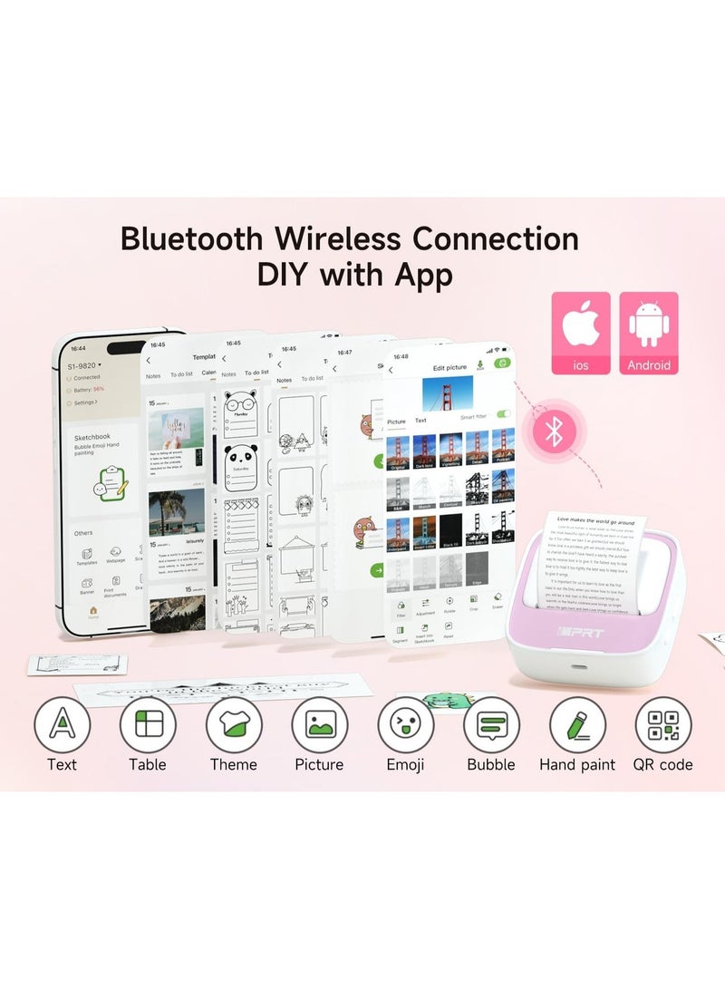 iDPRT Portable Sticker Maker Machine with 1 Roll Sticker Paper, Mini Printer Efficiently and Quickly, Thermal Printer for Study Notes, Pictures, DIY, Label, Free App with Multiple Templates, Pinkcolor - Image 4