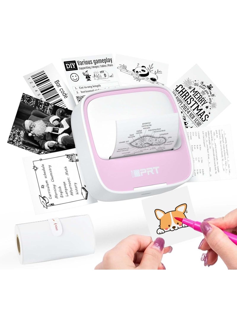 iDPRT Portable Sticker Maker Machine with 1 Roll Sticker Paper, Mini Printer Efficiently and Quickly, Thermal Printer for Study Notes, Pictures, DIY, Label, Free App with Multiple Templates, Pinkcolor - Image 1