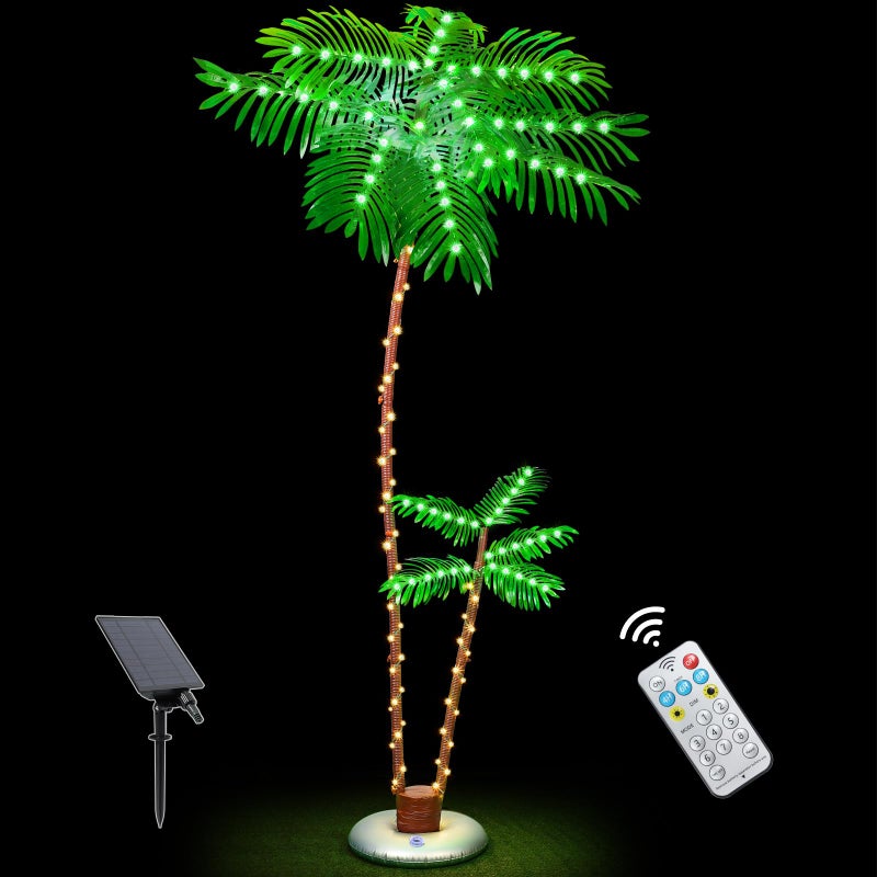 OUSHENG 7 Solar Lighted Palm Trees for Outside Patio Bar Pool Deck Outdoor Decorations Decor Light Up LED Artificial Fake Tree Lights for Yard Tropical Party Christmas