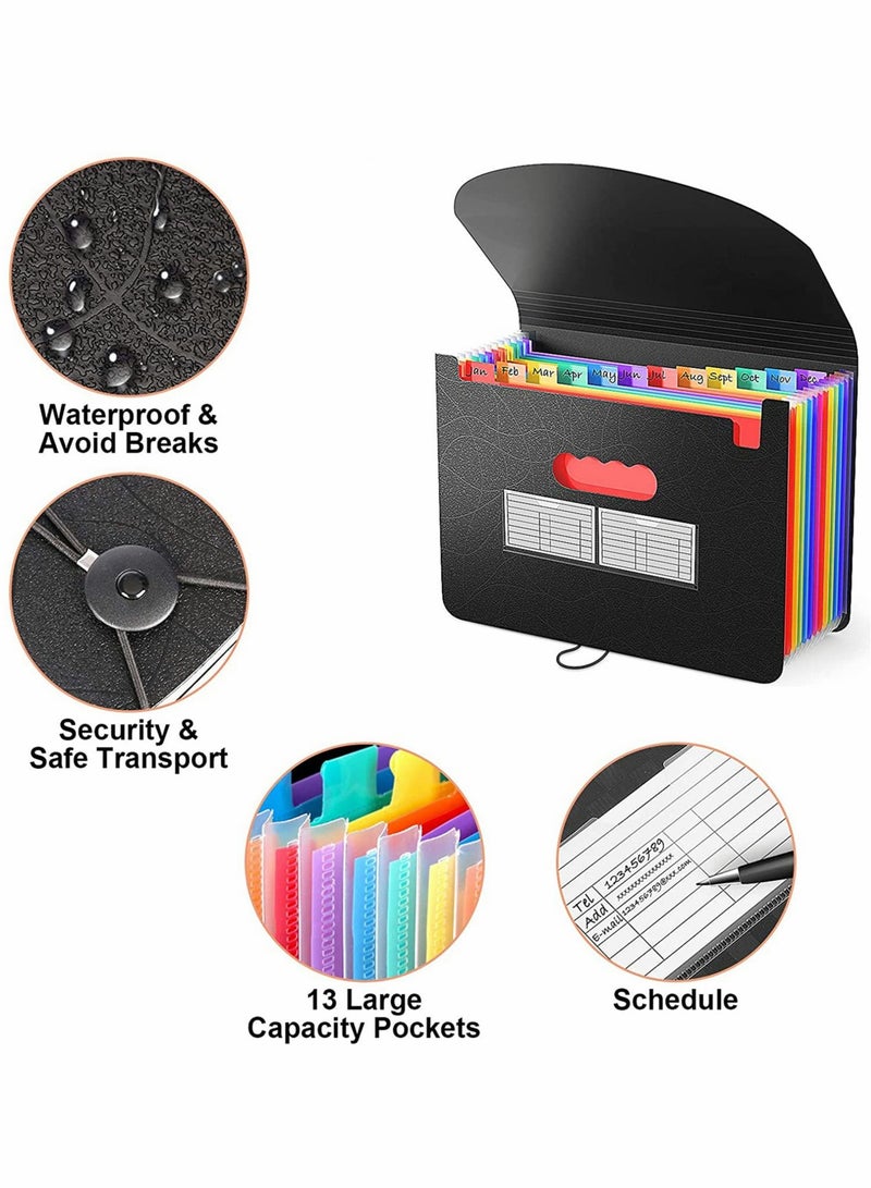 Portable 13-Pocket File Organizer for Documents and Receipts, A4 Size Expanding Folder with Cover, Ideal for Home and Office - Image 2