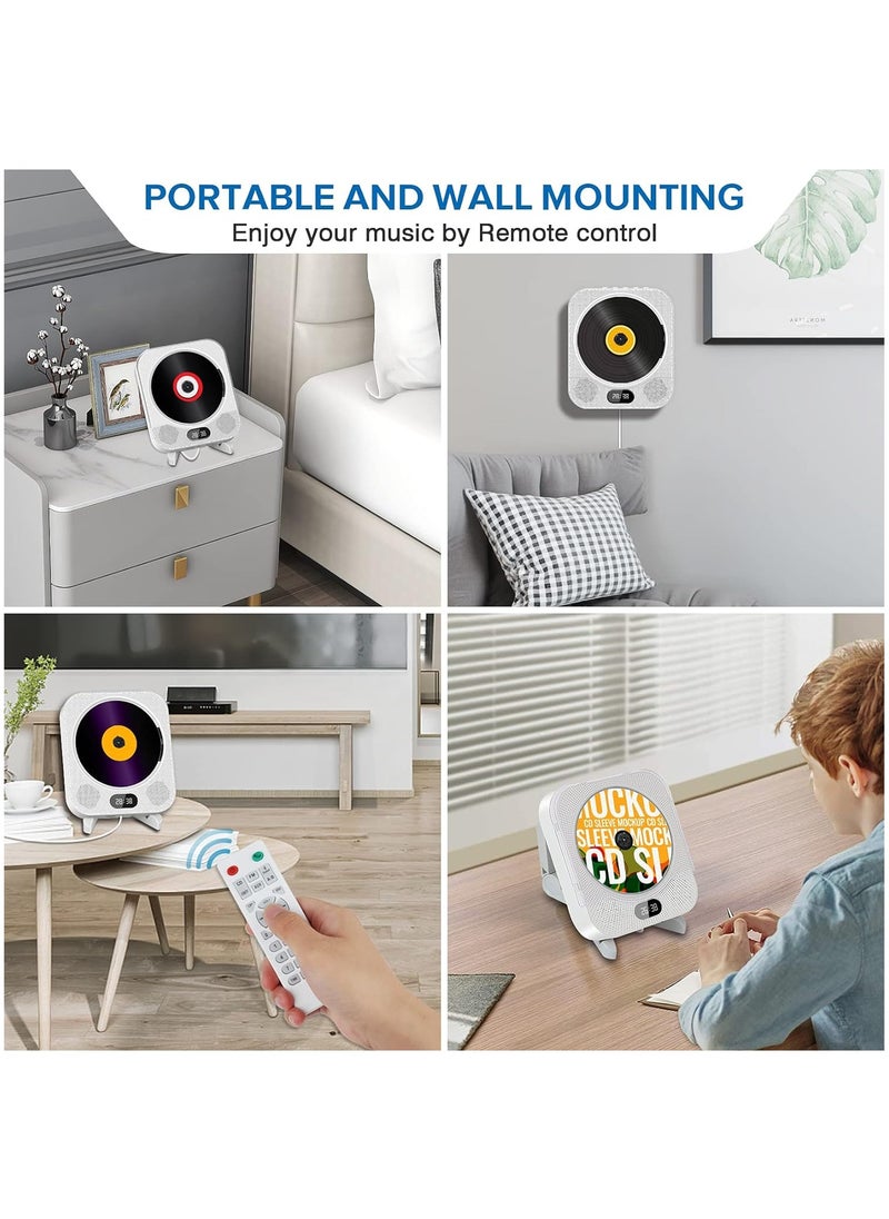 Portable CD Player with Bluetooth, Wall Mounted CD Player Home Audio Boombox Music Player with Remote Control FM Radio, Built-in HiFi Speakers, Jack AUX Input, Support CD/USB/TF