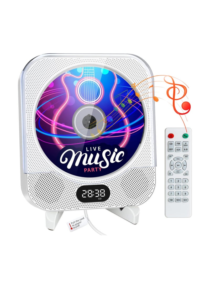 Portable CD Player with Bluetooth, Wall Mounted CD Player Home Audio Boombox Music Player with Remote Control FM Radio, Built-in HiFi Speakers, Jack AUX Input, Support CD/USB/TF