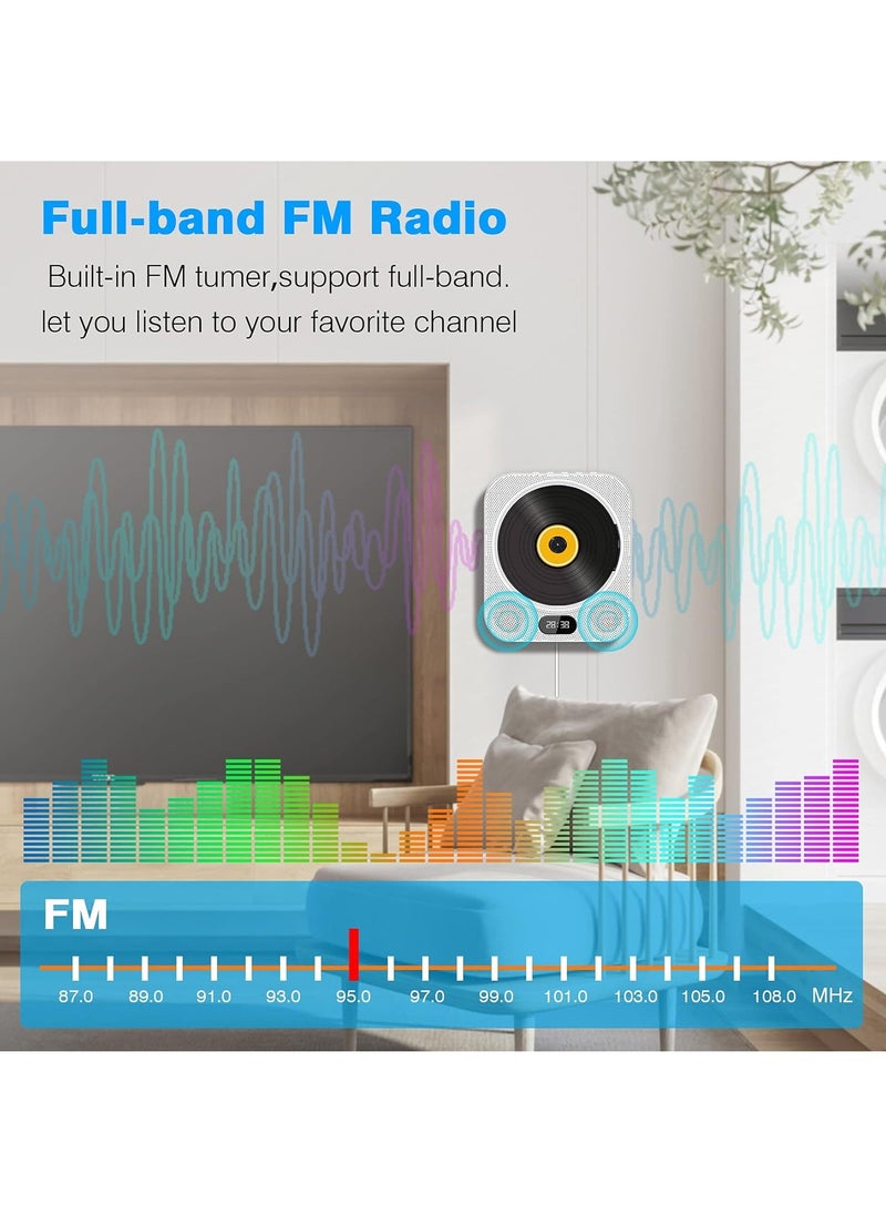 Portable CD Player with Bluetooth, Wall Mounted CD Player Home Audio Boombox Music Player with Remote Control FM Radio, Built-in HiFi Speakers, Jack AUX Input, Support CD/USB/TF