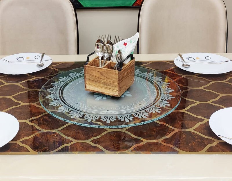 appeasy Revolving Toughened Glass Table Top Lazy Susan for Dining Table Organizer Flora 24 inch - Image 1