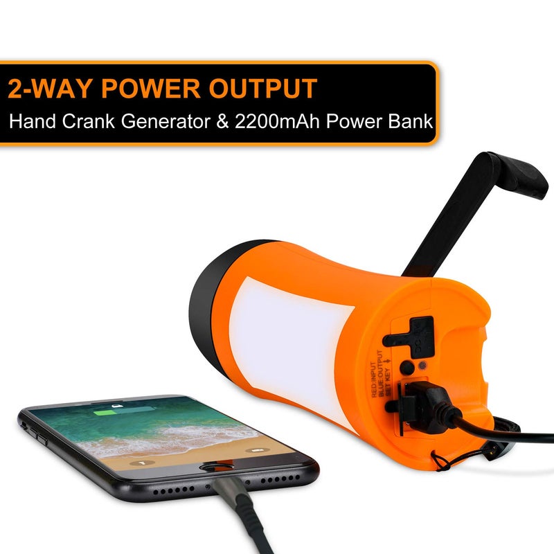 VFAN Rechargeable Hand Crank Flashlight/Generator/USB Charger for Phone and Emergency Survival Situations (Orange) - Image 5