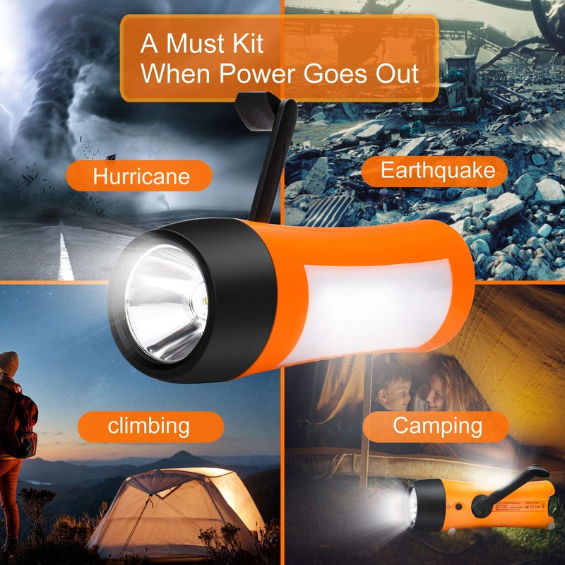 VFAN Rechargeable Hand Crank Flashlight/Generator/USB Charger for Phone and Emergency Survival Situations (Orange) - Image 3