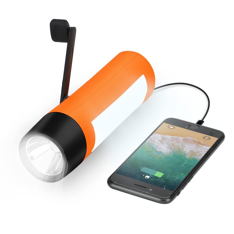 VFAN Rechargeable Hand Crank Flashlight/Generator/USB Charger for Phone and Emergency Survival Situations (Orange) - Image 1