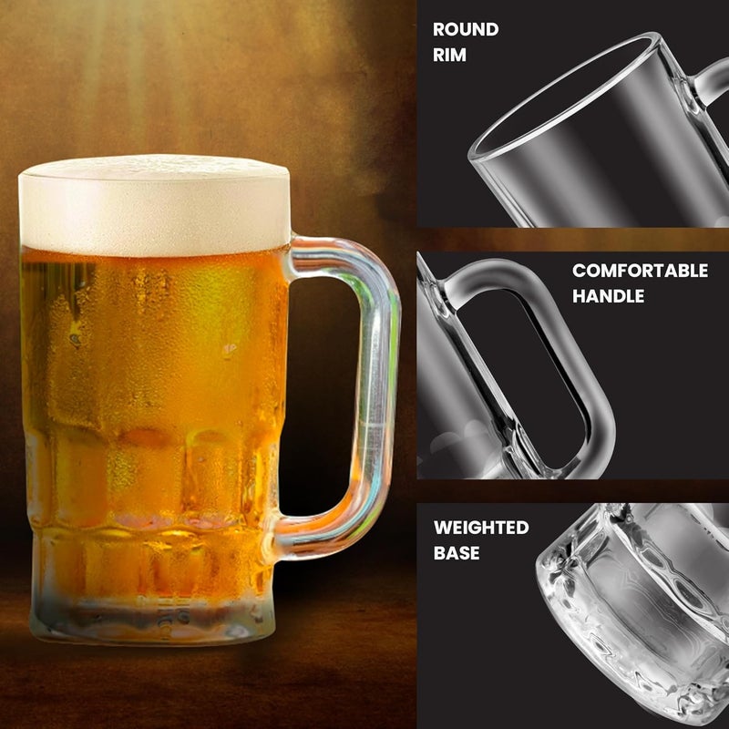 TREO by Milton Gusto Cool Glass Beer Mug, Set of 2, 335 ml Each, Transparent Glasses for Beer, Drinks, Cocktail - Image 2