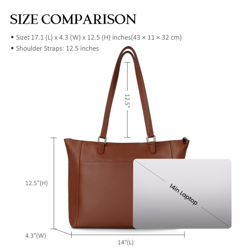 befen Genuine Leather Tote Bag for Women for Work, Brown Large Tote Purse, Women's Large Soft Leather Handbags and Shoulder Bags Satchel Handbags with Top Handles for Work Travel - Image 3
