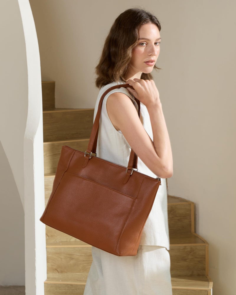 befen Genuine Leather Tote Bag for Women for Work, Brown Large Tote Purse, Women's Large Soft Leather Handbags and Shoulder Bags Satchel Handbags with Top Handles for Work Travel - Image 2