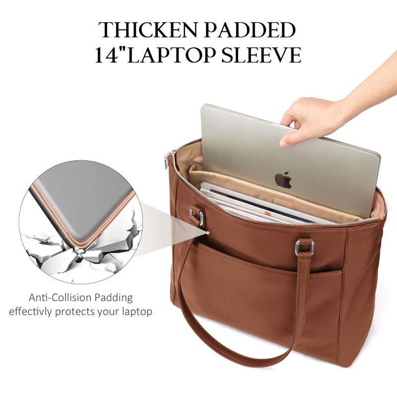 befen Genuine Leather Tote Bag for Women for Work, Brown Large Tote Purse, Women's Large Soft Leather Handbags and Shoulder Bags Satchel Handbags with Top Handles for Work Travel - Image 5