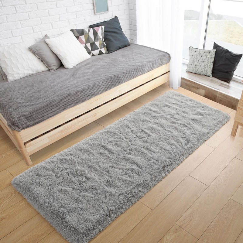 Tepook Soft Runner Rugs for Bedroom 2x6 ft with Rubber Backing  Grey Fluffy Rugs for Living Room  Shag Bedside Rug Fuzzy Plush Carpet for Room  Area Rug for Dorm Nursery Hallway Indoor Home Decor - Image 1