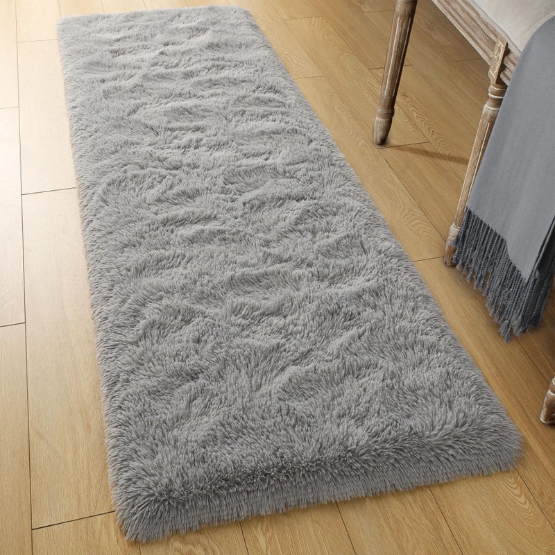 Tepook Soft Runner Rugs for Bedroom 2x6 ft with Rubber Backing  Grey Fluffy Rugs for Living Room  Shag Bedside Rug Fuzzy Plush Carpet for Room  Area Rug for Dorm Nursery Hallway Indoor Home Decor - Image 2