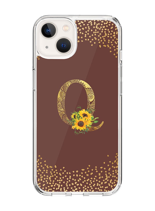 Stylizedd Classic Clear Case For iPhone 14, Hybrid Soft Case Thin Cover- Custom Monogram Initial Letter Mandala Floral Pattern Alphabet - Q ( Brown) - Image 1